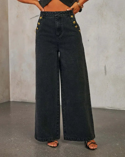 Modisches Damen Denim-Set mit Weste und Weitbein-Jeans