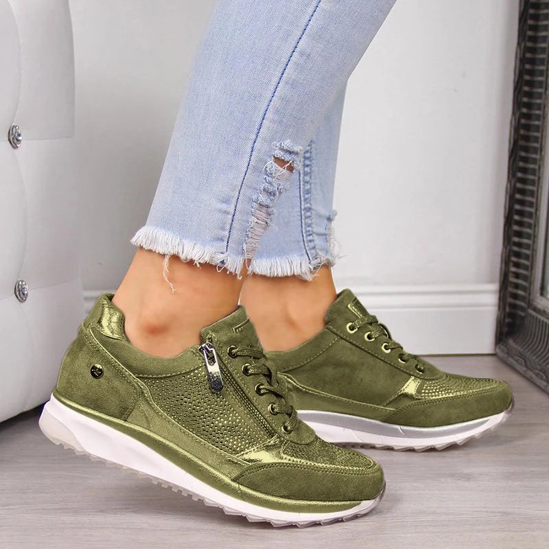 Damen Schnürschuhe Lässig mit Reißverschluss im Heidi Stil