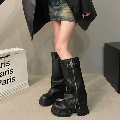 Damen Kniehohe Plateau-Stiefel