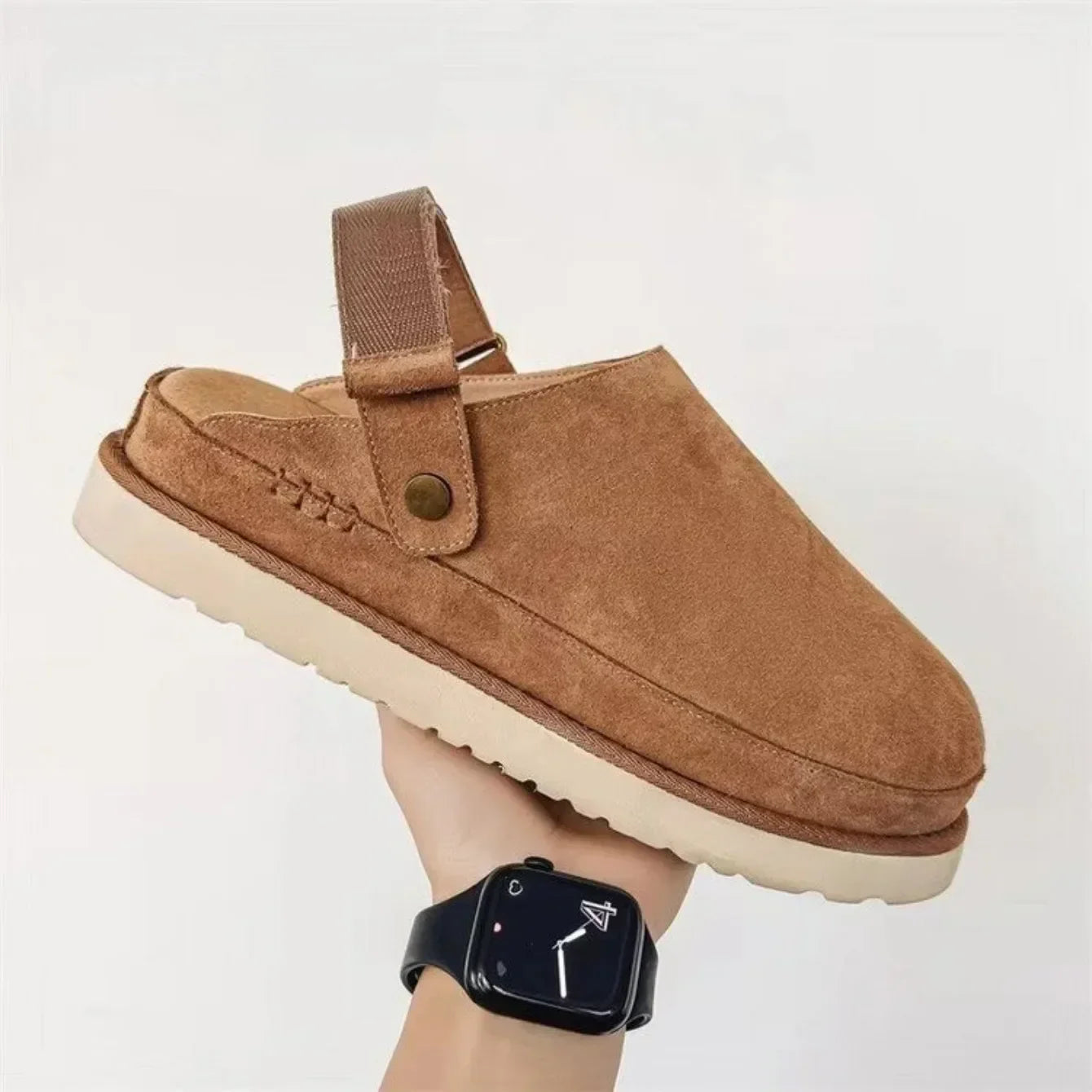Damen Suede Clogs mit Fersenriemen Weich