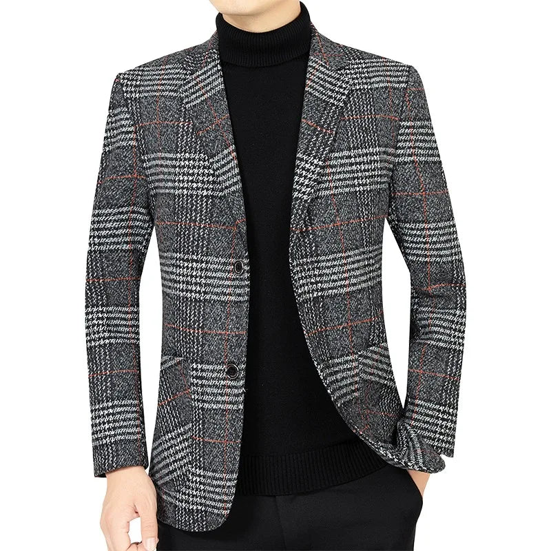 Herren Blazer Slim Fit Tweed Elegant dunkelgrau