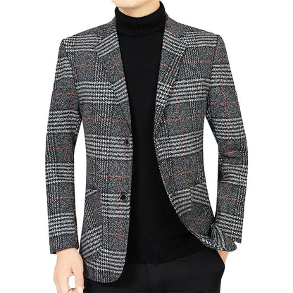 Herren Blazer Slim Fit Tweed Elegant dunkelgrau