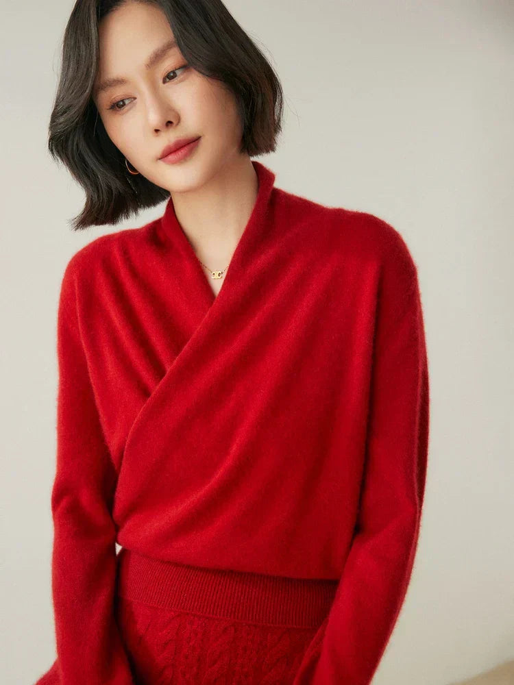 Damen Wickelpullover Überkreuzdesign aus Kaschmir Modern