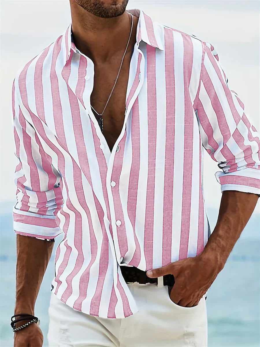 Herren Hemd Streifen Button-Down Casual