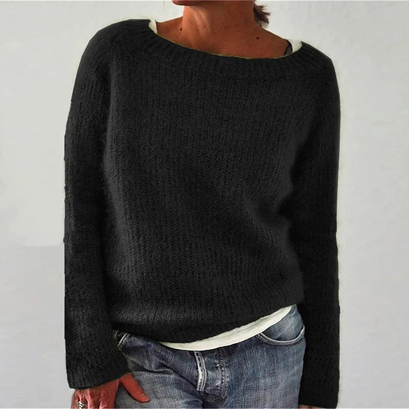 Strickpullover Damen Halsweite Loser Fit Beige - Norvielle