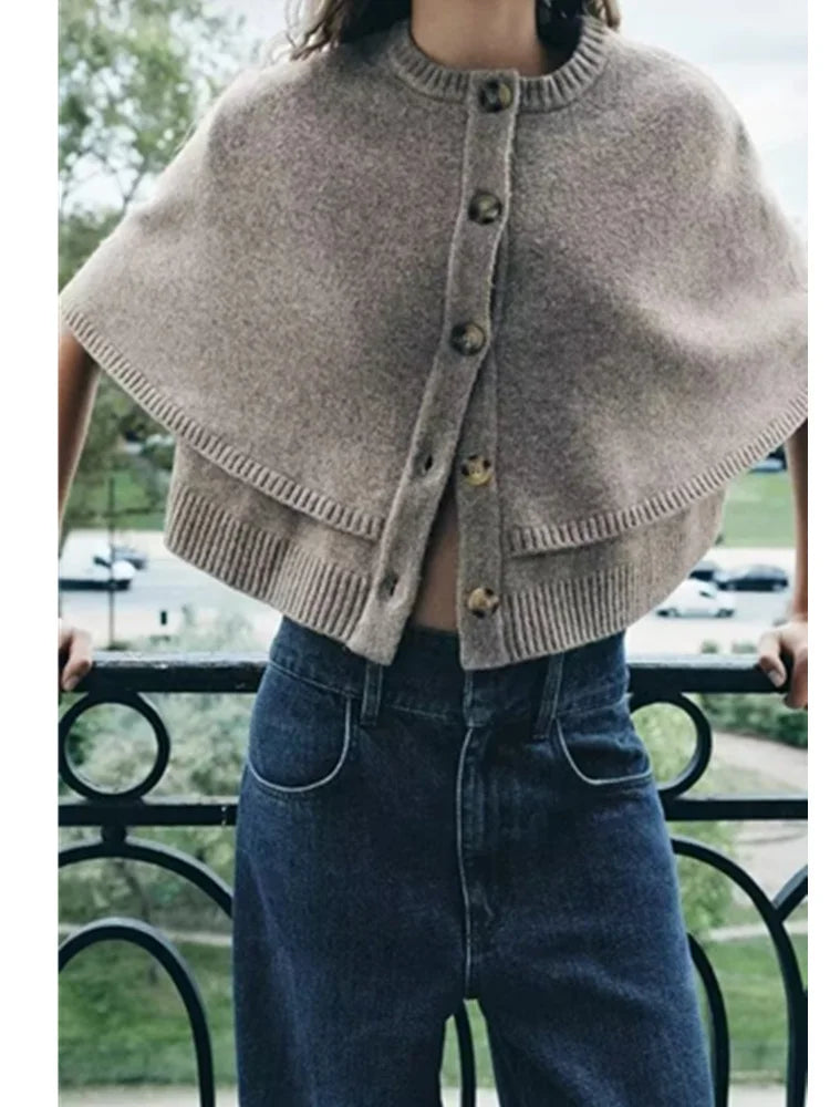 Damen Strickweste Modern Knöpfe Cape-Look - Norvielle