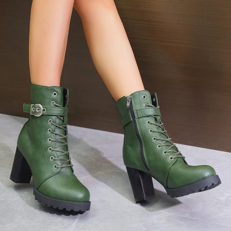 Damen Schnürstiefeletten Schnalle Schwarz - Norvielle