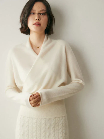 Damen Wickelpullover Überkreuzdesign aus Kaschmir Modern