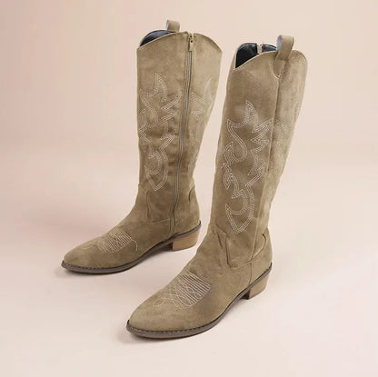 Damen Westernstiefel Stilvoll Leder Braun
