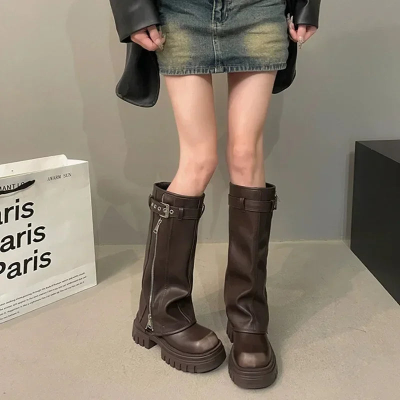 Damen Kniehohe Plateau-Stiefel