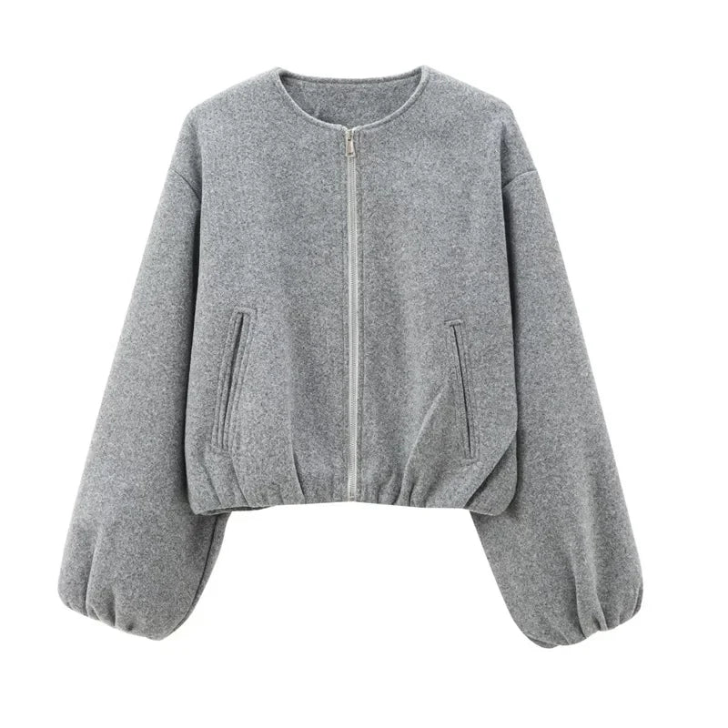 Damen Locker Geschnittene Jacke Reißverschluss Vorne