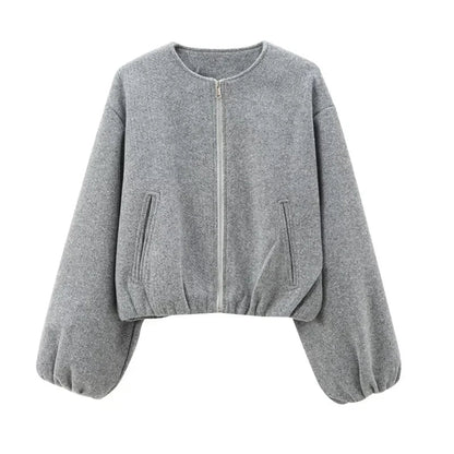 Damen Locker Geschnittene Jacke Reißverschluss Vorne
