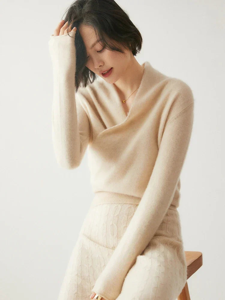 Damen Wickelpullover Überkreuzdesign aus Kaschmir Modern