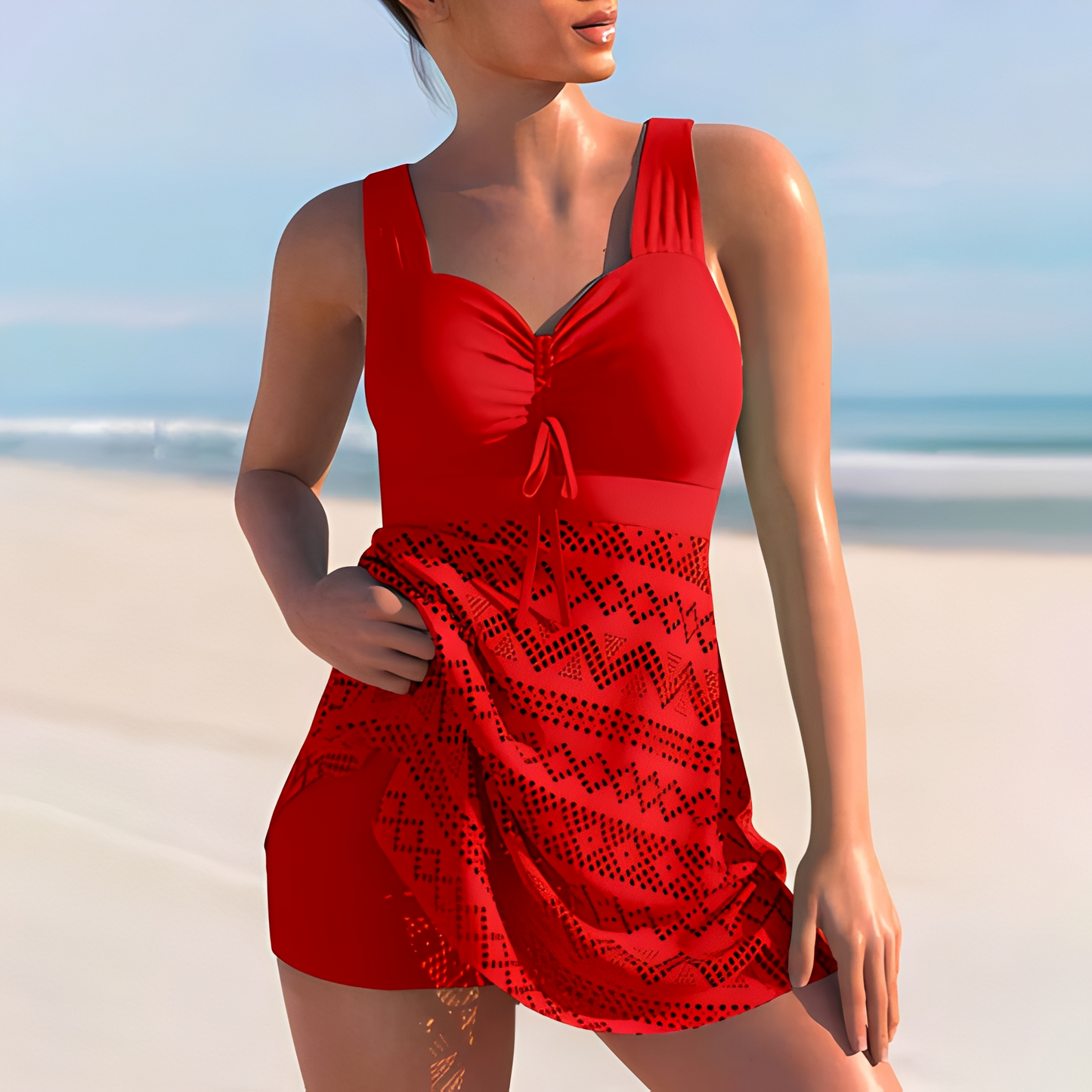 Damen Badeanzug Rückenfrei Elegantes Strandkleid