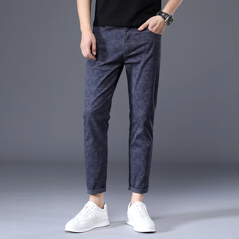 Herren Slim-Fit-Hosen Kariert -Grau
