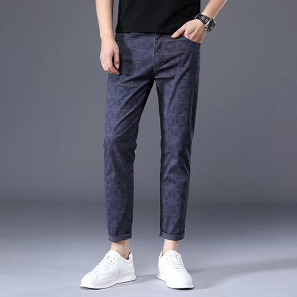 Herren Slim-Fit-Hosen Kariert -Grau