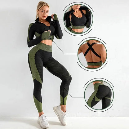 Damen High Waist Sportleggings Set Nahtlos