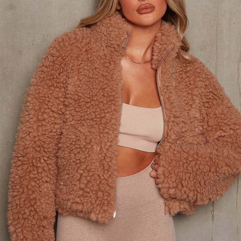 Damen Sherpa Jacke Warme Winterjacke Zip