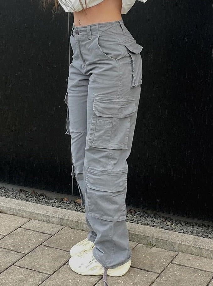 Damen Cargo-Hose Weite Beinlocke Mit Taschen