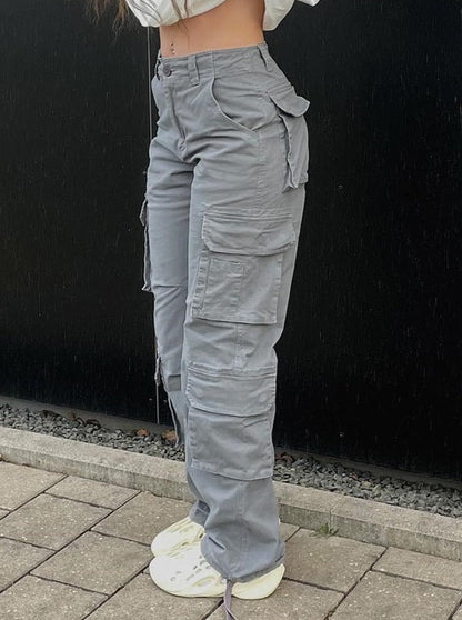 Damen Cargo-Hose Weite Beinlocke Mit Taschen