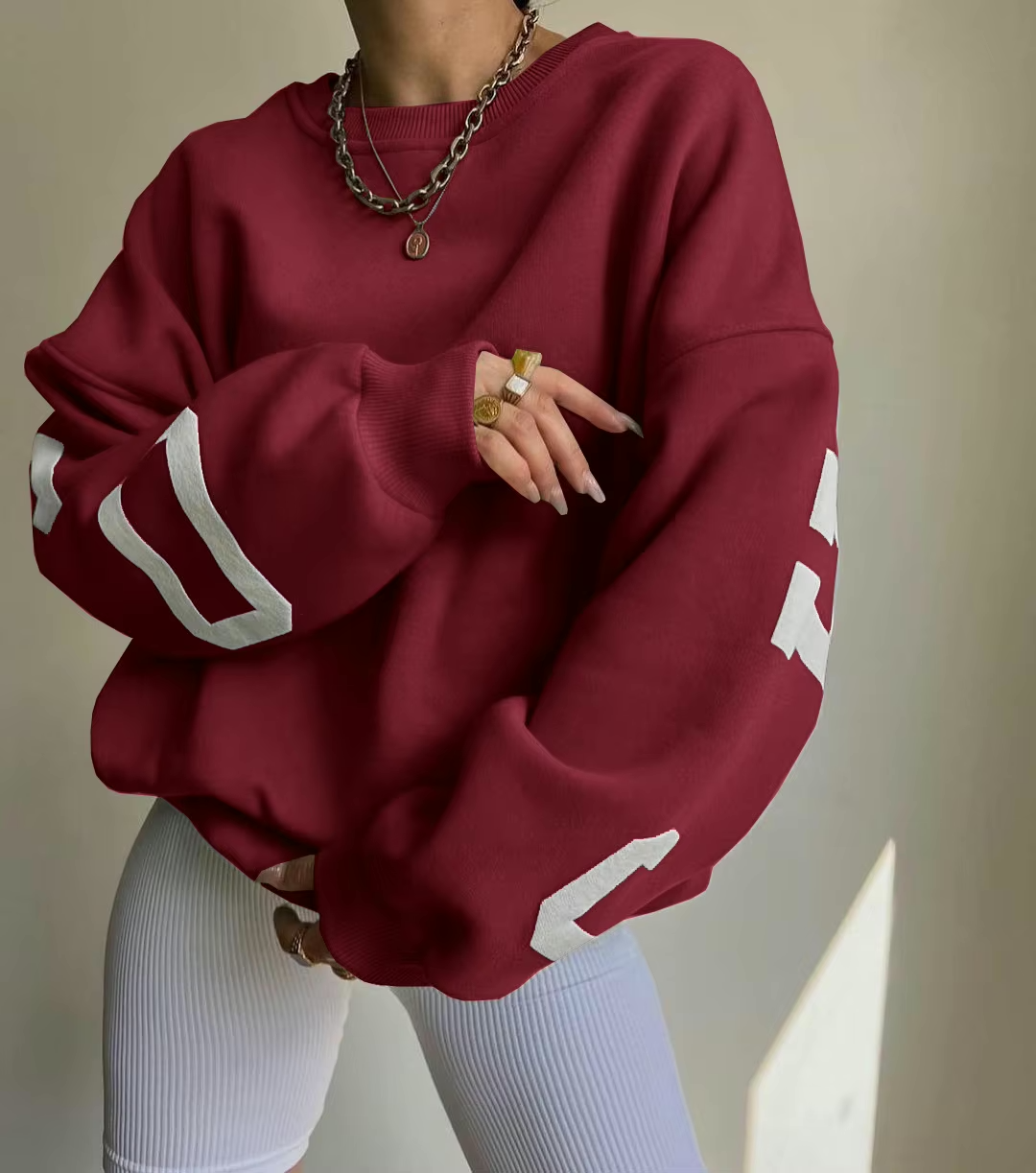 CityPulse Oversized Sweater Damen bordeaux mit CHICAGO Print
