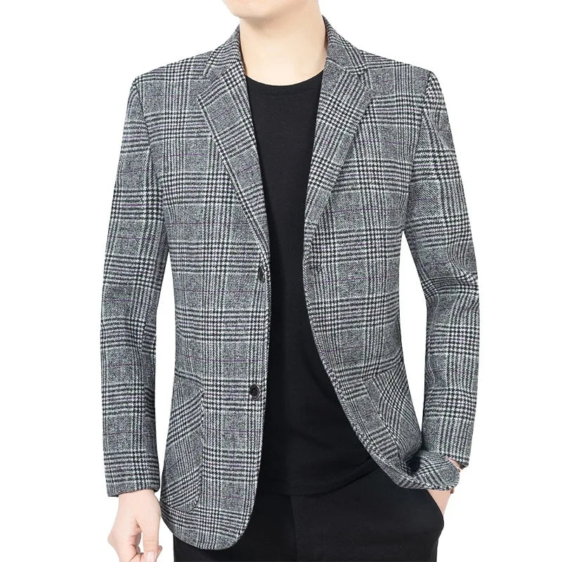 Herren Blazer Slim Fit Tweed Elegant dunkelgrau