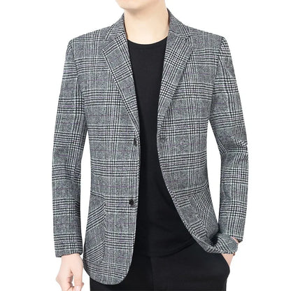 Herren Blazer Slim Fit Tweed Elegant dunkelgrau