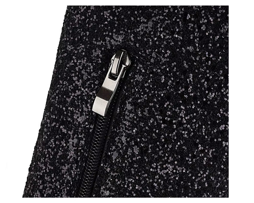 Damen Stiefel Kniehoch Glitzer Spitze Stilettoabsatz