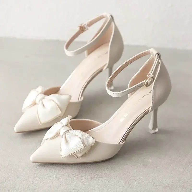 Damen Stilettos Spitz Schuhe mit hohem Absatz und Fliege