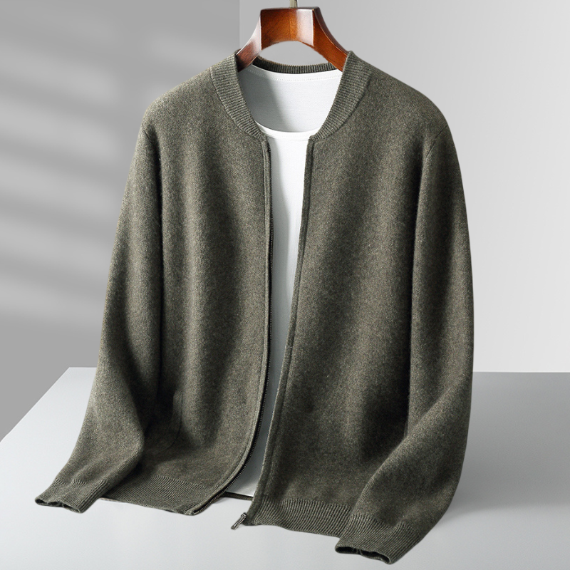 Herren Strickjacke Wollwarm mit Reißverschluss