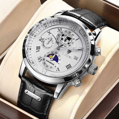 Herrenuhr Lederarmband Chronograph Automatik Edelstahl