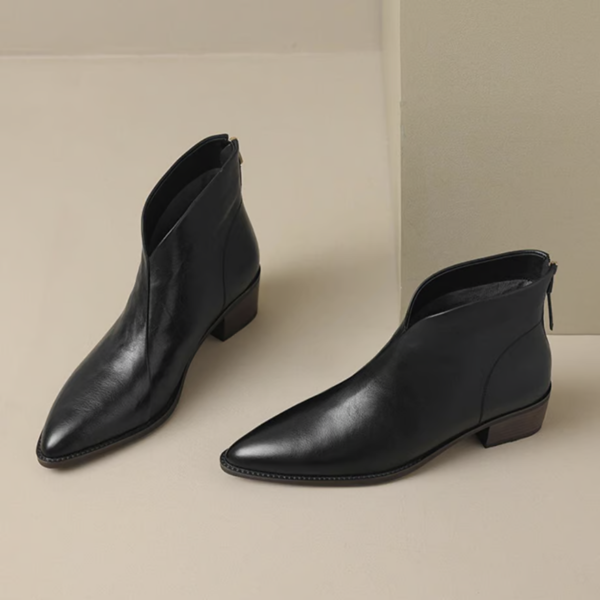 Damen Stiefelette Leder Elegant Blockabsatz