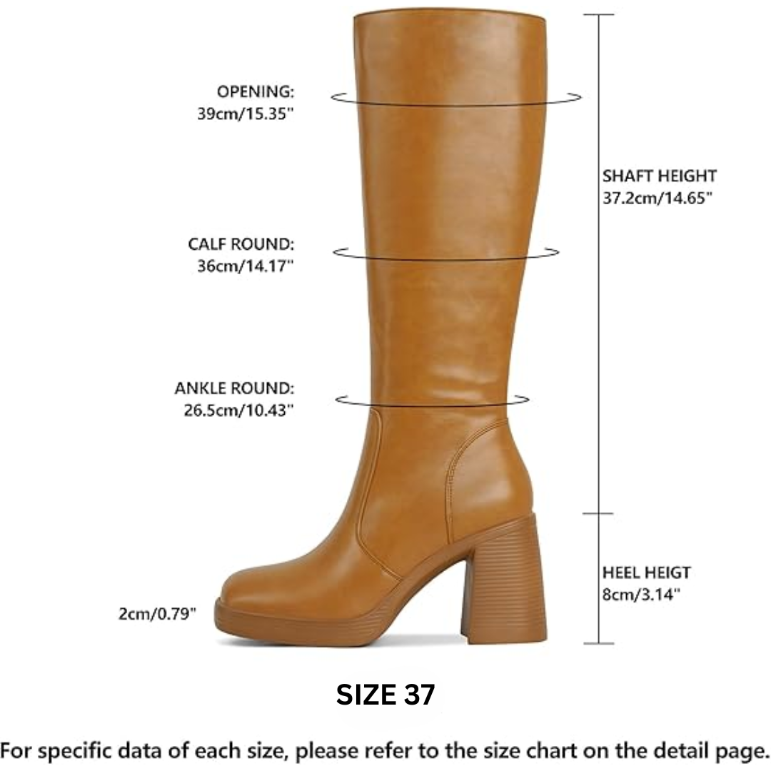 Damen Lederstiefel Plateau Absatz Blockabsatz