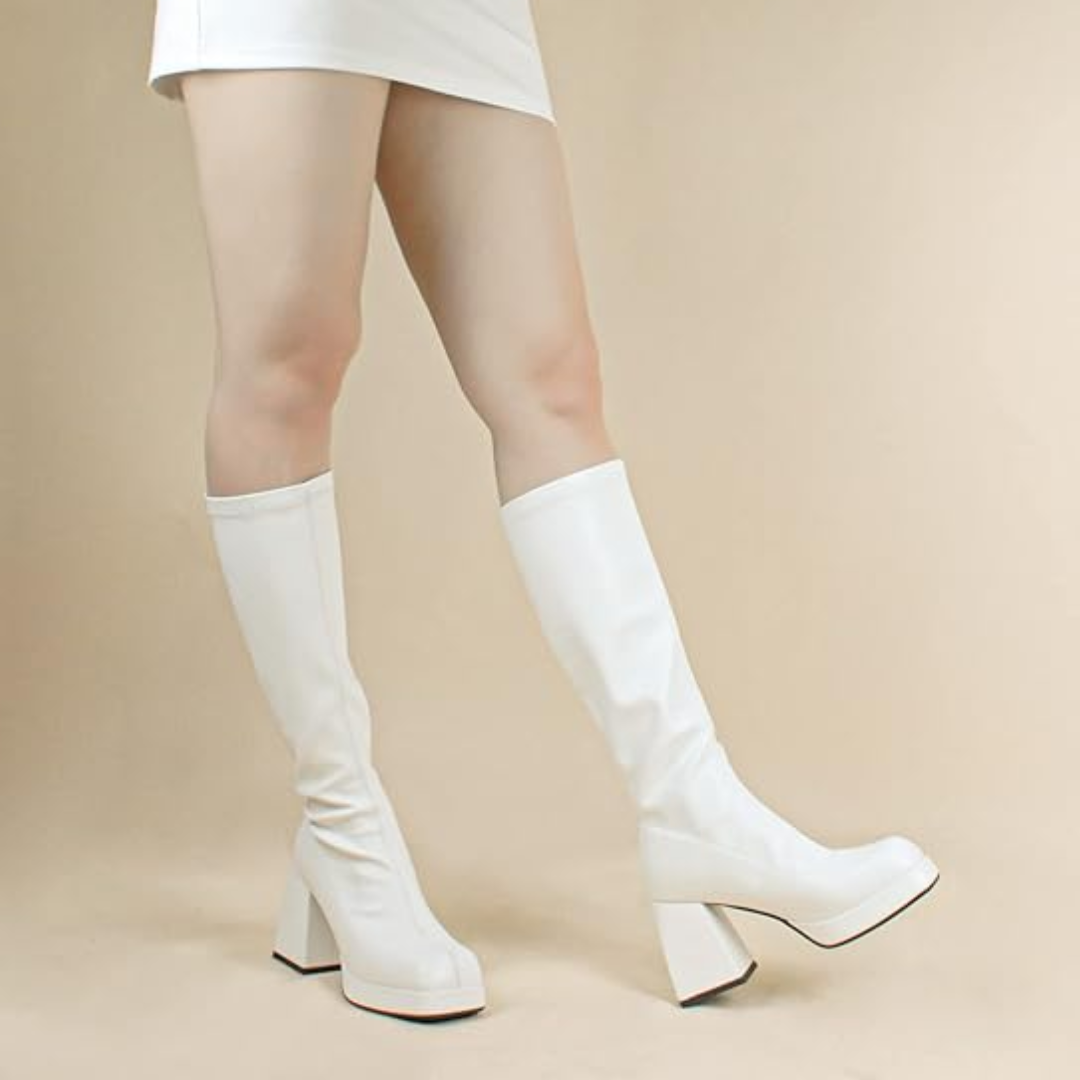 Damen Lederstiefel Plateau Absatz Blockabsatz - Norvielle