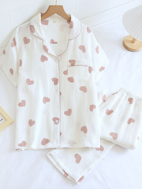 Damen Pyjama-Set Herzmuster Weich