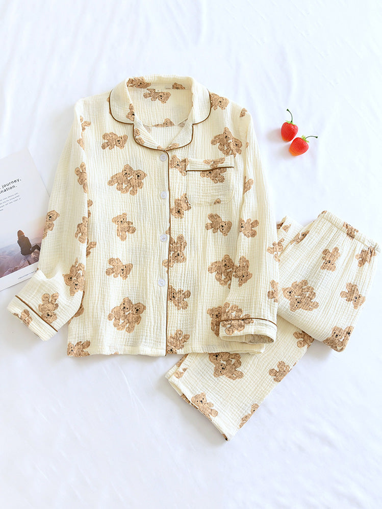 Damen Pyjama-Set mit Knöpfen Teddybär-Design - Norvielle