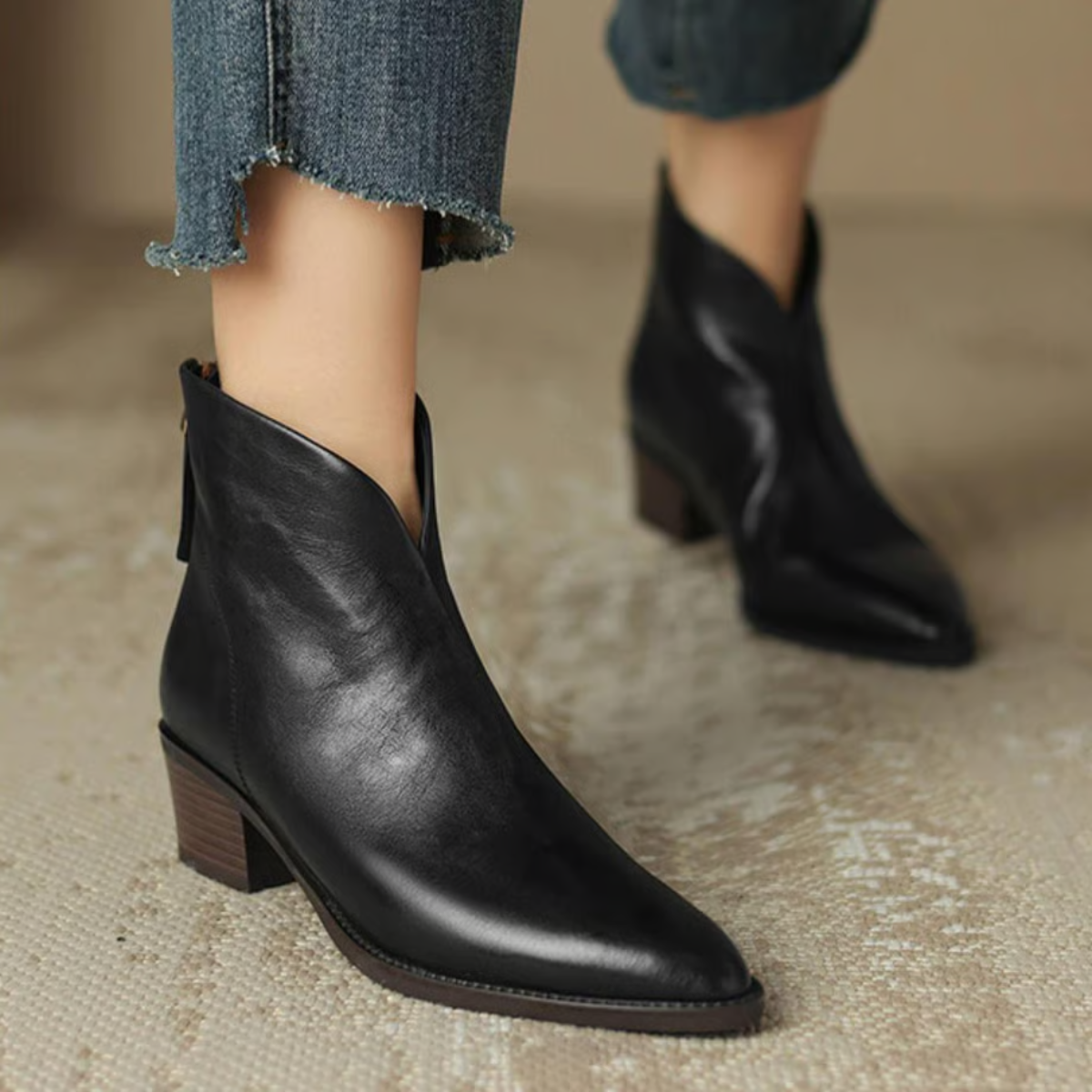 Damen Stiefelette Leder Elegant Blockabsatz