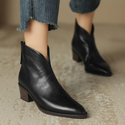 Damen Stiefelette Leder Elegant Blockabsatz