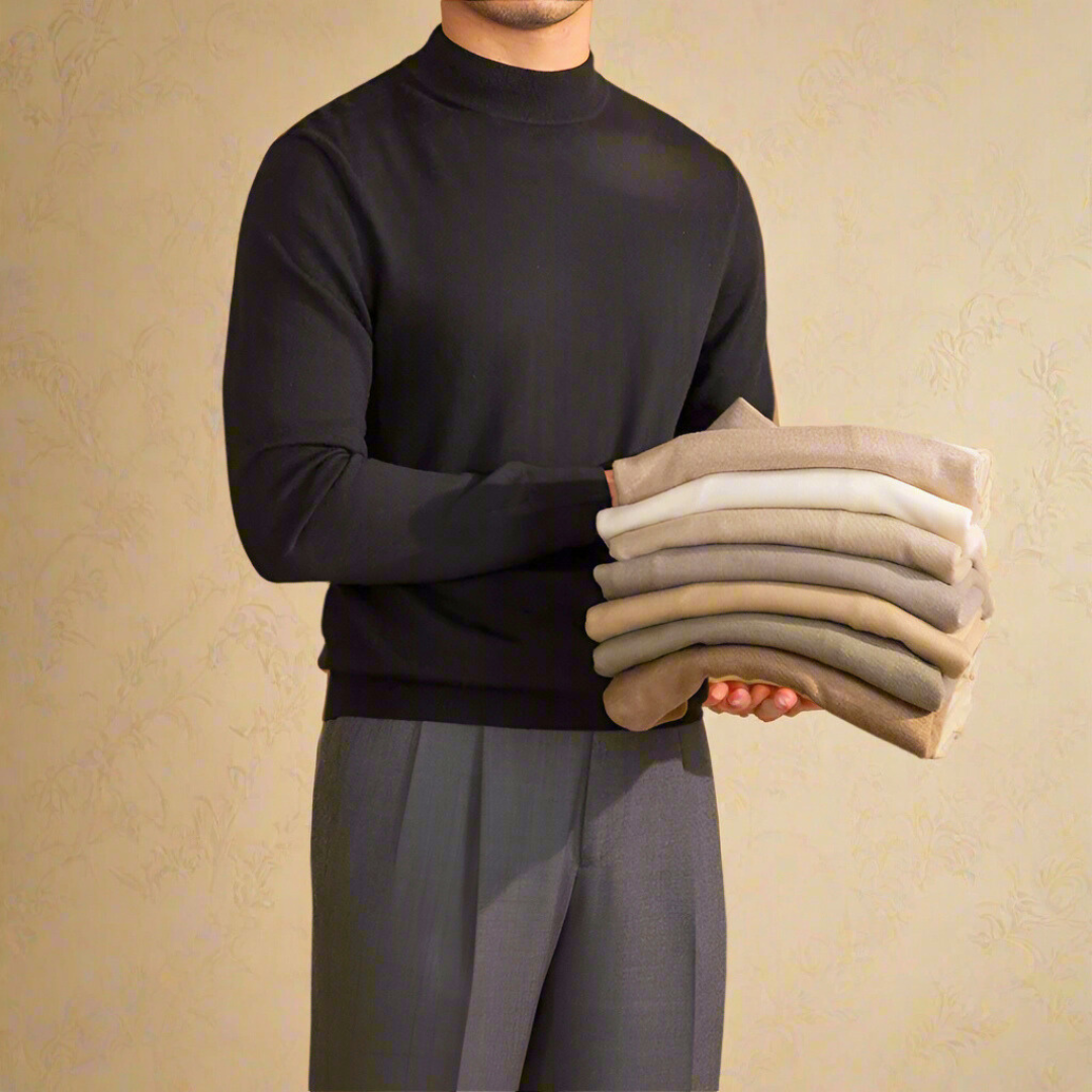 Herren Rollkragenpullover Wolle Klassisch Schwarz - Norvielle