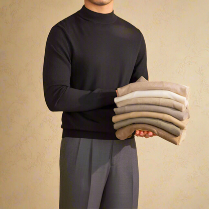 Herren Rollkragenpullover Wolle Klassisch Schwarz - Norvielle