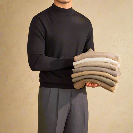 Herren Rollkragenpullover Wolle Klassisch Schwarz - Norvielle