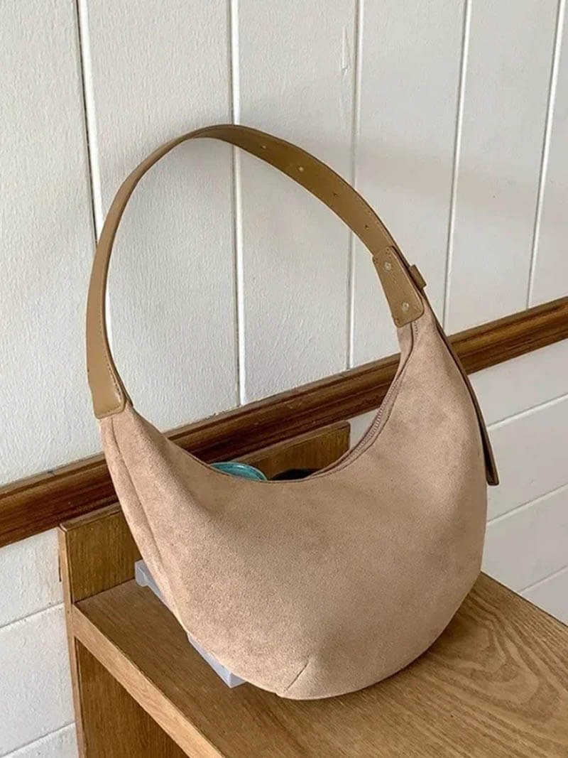 Damen Wildleder Halbmond Schuhe Tasche