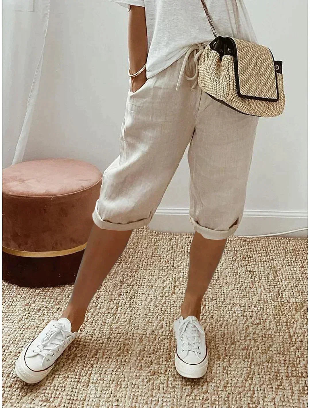 Damen Leinenhose Elegant Leicht Beige - Norvielle