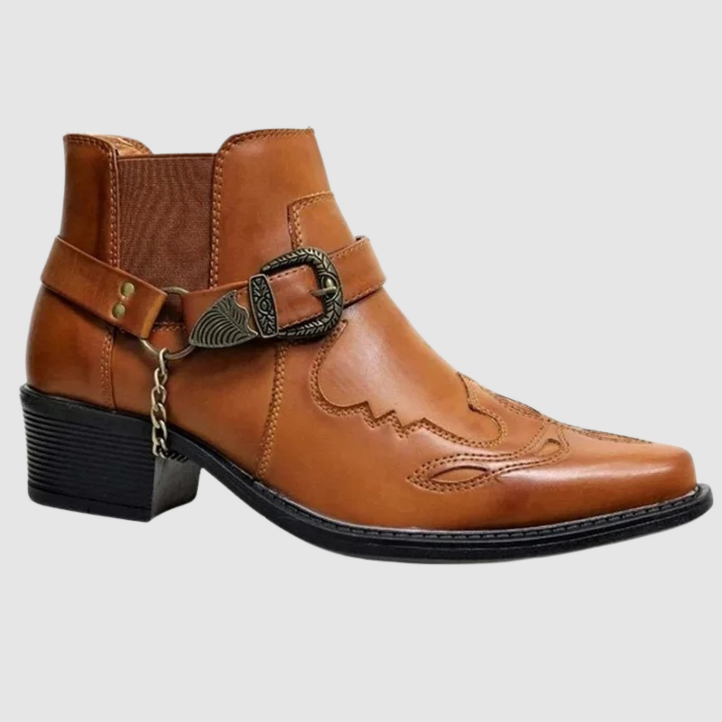 Damen Lederstiefel Cowboy Stil Hochgeschnürt Schwarz - Norvielle