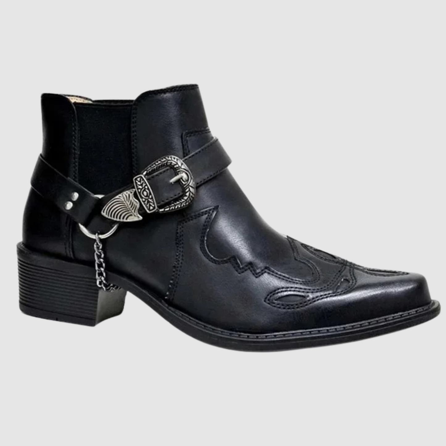 Damen Lederstiefel Cowboy Stil Hochgeschnürt