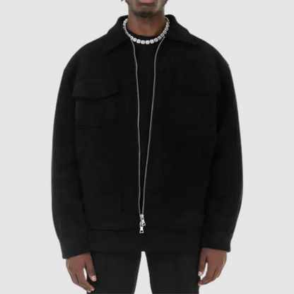 Damen Lederjacke Klassisch Wildleder Schwarz - Norvielle