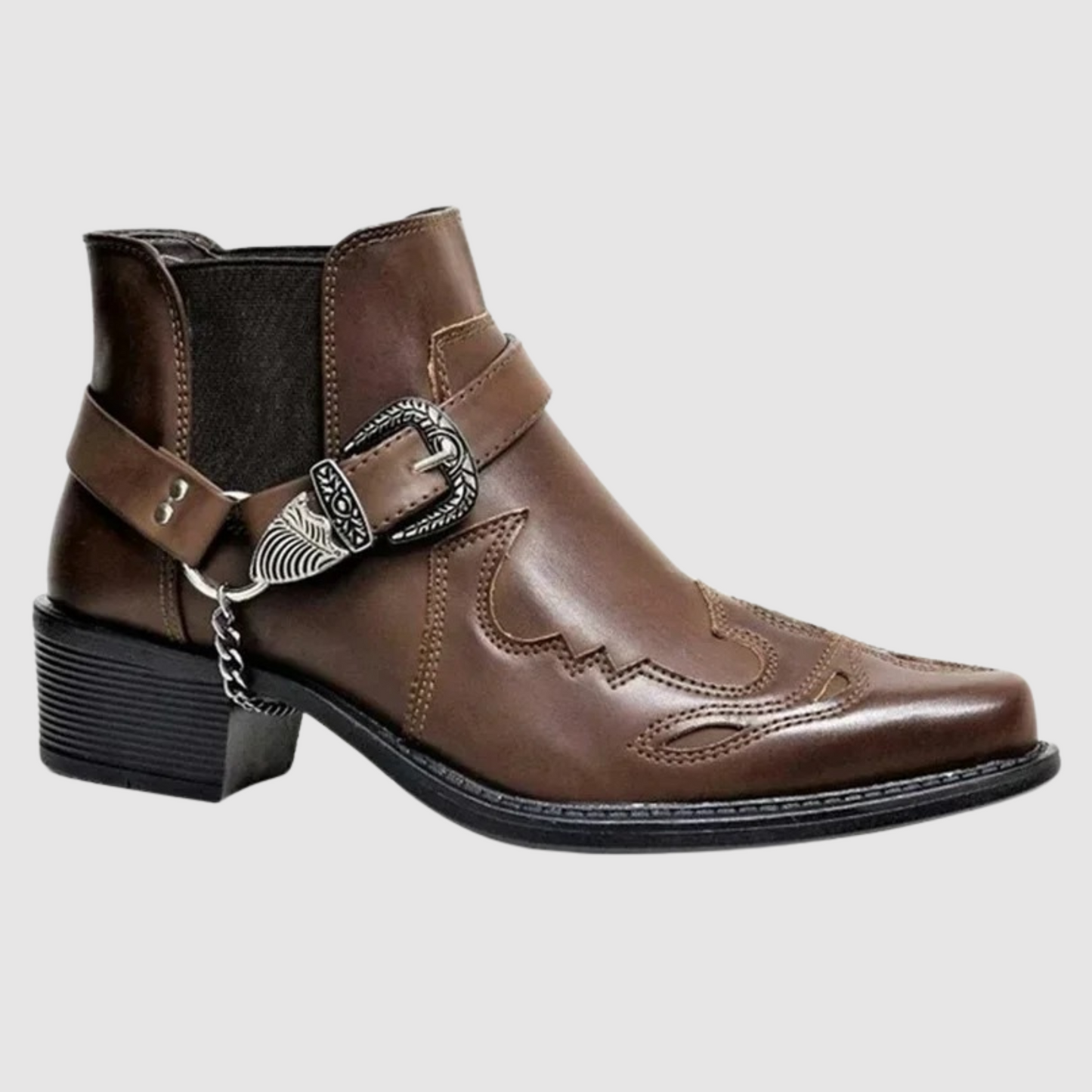 Damen Lederstiefel Cowboy Stil Hochgeschnürt