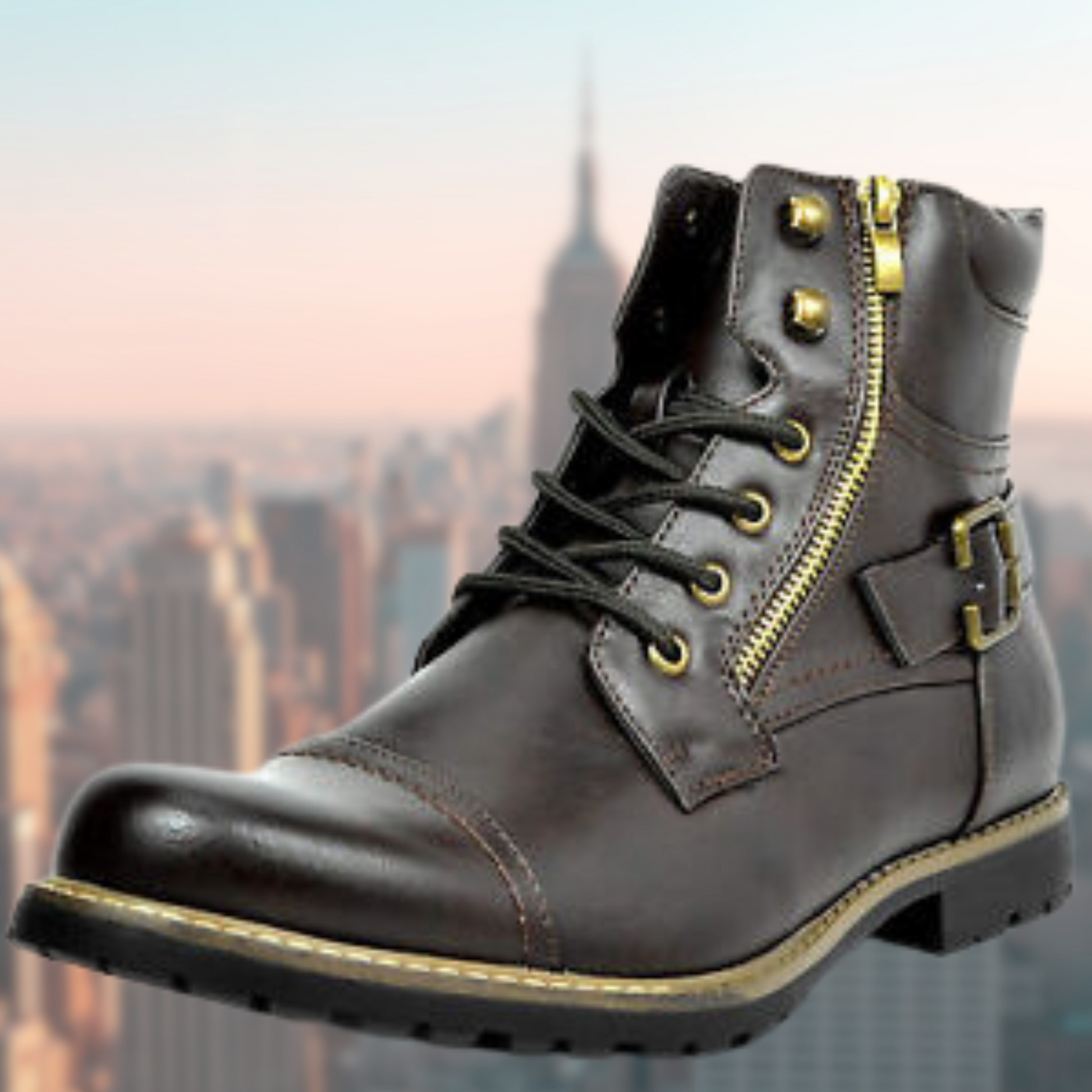 Herren Leder Motorradstiefel Schwarz Robust - Norvielle