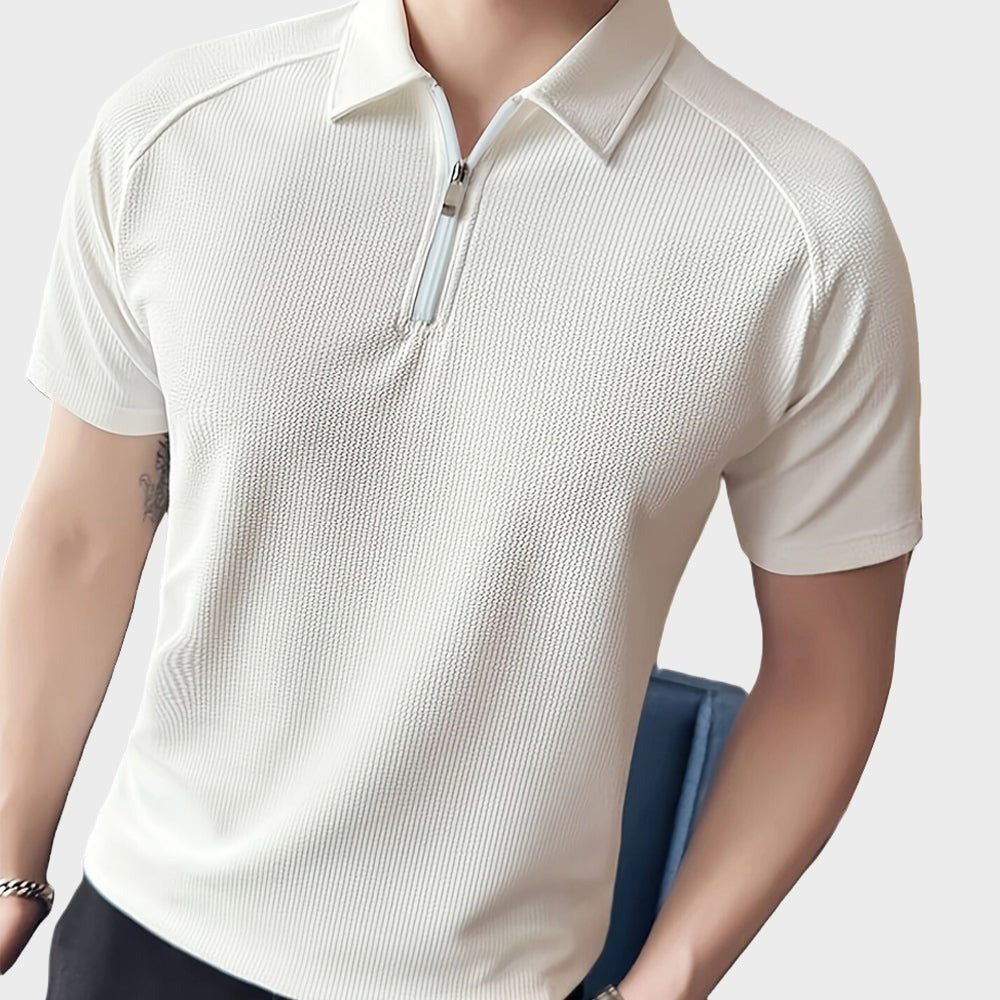 Herren Poloshirt aus Baumwolle Reißverschluss Elegant Blau