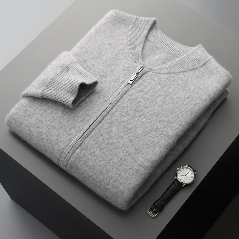 Herren Strickjacke Wollwarm mit Reißverschluss
